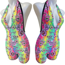 Load image into Gallery viewer, RAINBOW FLOWER | Spandex Playsuit | Halter Romper | Festival Outfit | Rave Jumpsuit | Boho |