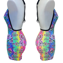Load image into Gallery viewer, RAINBOW FLOWER | Spandex Playsuit | Halter Romper | Festival Outfit | Rave Jumpsuit | Boho |