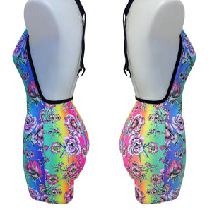 RAINBOW FLOWER | Spandex Playsuit | Halter Romper | Festival Outfit | Rave Jumpsuit | Boho |