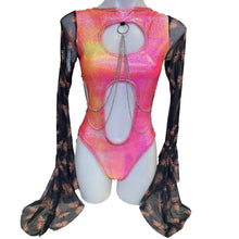 Load image into Gallery viewer, MONARCH | Aria Cut-Out Cascade Bell Sleeve Bodysuit In Butterfly Mesh and Chain Detail