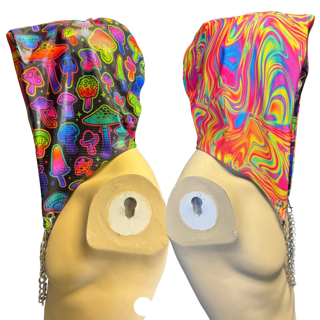 MUSHROOM GLOW | Reversible Hood With Chain | Rave Hood – The  display picture 1