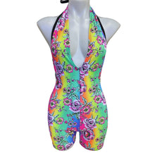 Load image into Gallery viewer, RAINBOW FLOWER | Spandex Playsuit | Halter Romper | Festival Outfit | Rave Jumpsuit | Boho |
