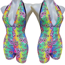 Load image into Gallery viewer, RAINBOW FLOWER | Spandex Playsuit | Halter Romper | Festival Outfit | Rave Jumpsuit | Boho |