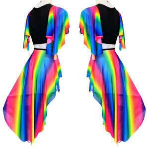 RAINBOW PRIDE | Underboob Sporty Crop Top, Women's Festival Top, Rave Top Mesh Rainbow Butterfly sleeves