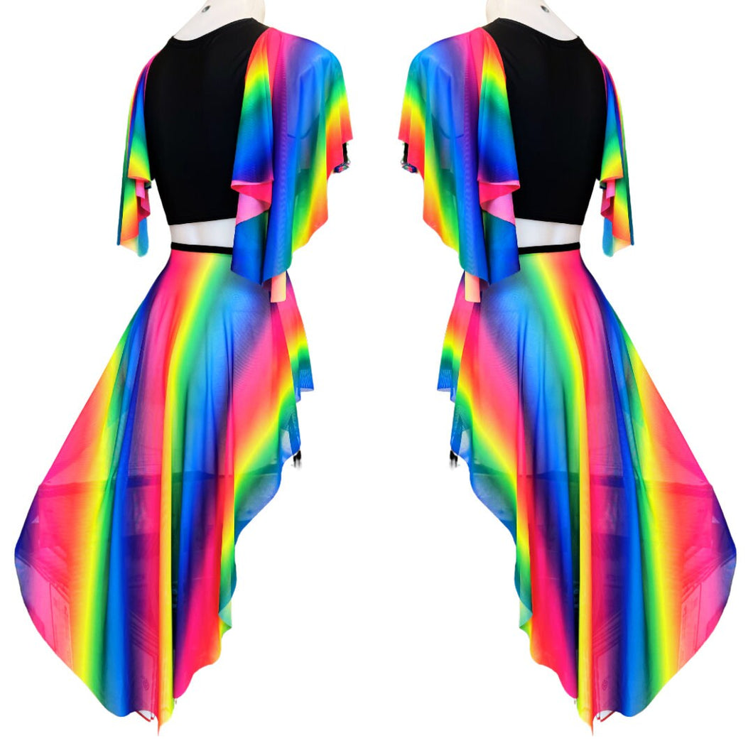 RAINBOW PRIDE | Mesh High Low Buckle Skirt, Rave Skirt, Festival Botto The Lyte Couture RAINBOW PRIDE | Mesh High Low Buckle Skirt, Rave Skirt, Festival Botto The Lyte Couture