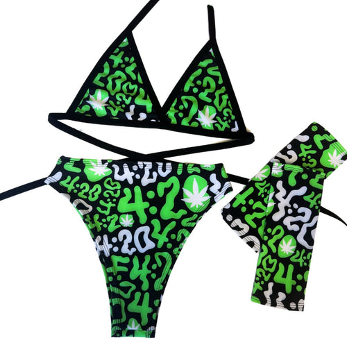 50 Dolla Make Ya Holla| 420 | Triangle Top + High Waisted High Cut Bottoms + Forearm Gloves