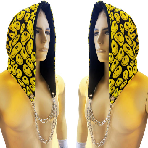 YELLOW HAPPY | Reversible Hood With Chain | Rave Hood