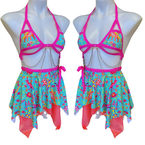 PASTEL PREHISTORIC | Chain Cage Top, Festival Top, Rave Top with Chains