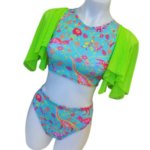 PASTEL PREHISTORIC | Underboob Sporty Crop Top, Women's Festival Top, Rave Top Mesh Butterfly sleeves | Flutter Top