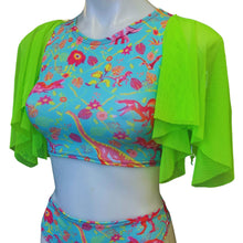 Load image into Gallery viewer, PASTEL PREHISTORIC | Underboob Sporty Crop Top, Women&#39;s Festival Top, Rave Top Mesh Butterfly sleeves | Flutter Top