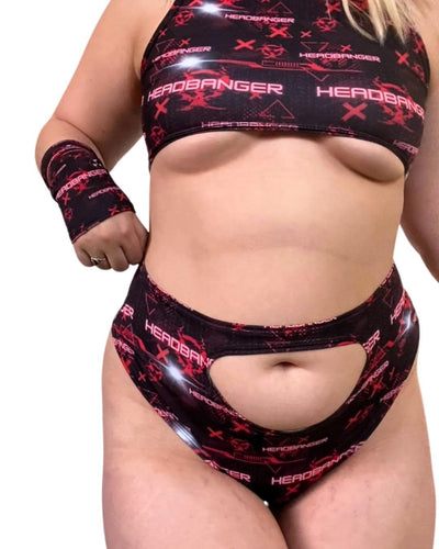 HEADBANGER | High Waisted High Cut Bottoms wit Cut Out, Festival Bottoms, Rave Bottoms, Black Red Rave, Headbangers outfit, Lost Lands