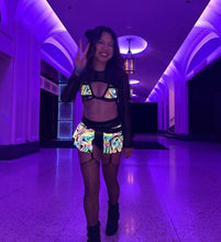 Load image into Gallery viewer, OIL SPILL | REFLECTIVE | Chain Cage Top + Buckle Ultra Mini Skirt, Women&#39;s Festival Outfit, Rave Set