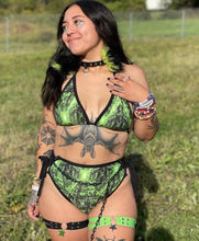 Load image into Gallery viewer, CYBER GRID | High Waisted High Cut Side Tie Bottoms, Festival Bottoms, Rave Bottoms, Black Rave Outfit