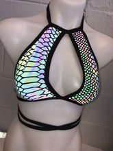 Load image into Gallery viewer, SLITHER | REFLECTIVE | Keyhole Halter Top, Women&#39;s Festival Top, Rave Top