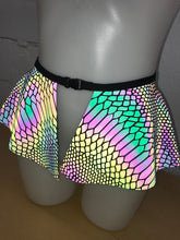 Load image into Gallery viewer, SLITHER | REFLECTIVE | Ultra Mini Buckle Skirt, Rave Skirt, Festival Bottom