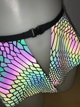 Load image into Gallery viewer, SLITHER | REFLECTIVE | Ultra Mini Buckle Skirt, Rave Skirt, Festival Bottom