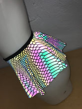 Load image into Gallery viewer, SLITHER | REFLECTIVE | Ultra Mini Buckle Skirt, Rave Skirt, Festival Bottom