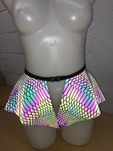 Load image into Gallery viewer, SLITHER | REFLECTIVE | Ultra Mini Buckle Skirt, Rave Skirt, Festival Bottom