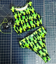 Load image into Gallery viewer, GREEN SLIME | Sporty Crop Top + High Waisted High Cut Bottoms, Women&#39;s Festival Outfit, Rave Set
