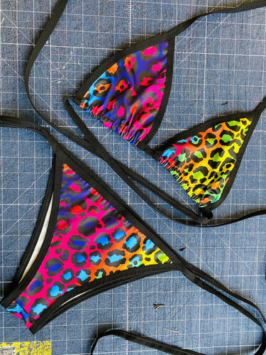 RAINBOW CHEETAH | Bikini Top + Bikini Bottoms, Women's Festival Outfit, Rave Set