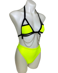 YELLOW BASIC B*TCH | Cage Top + High Waist High Cut Bottoms + Face Mask + Gloves