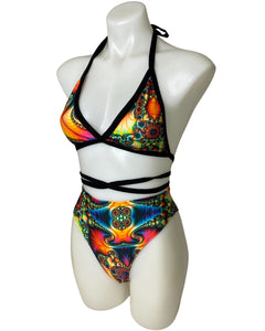 TRIPPY | Triangle Top + High Waisted High Cut Bottoms + Mask, Women's Festival Outfit, Rave Set