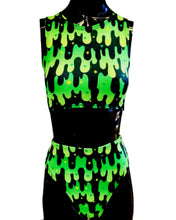 Load image into Gallery viewer, GREEN SLIME | Sporty Crop Top + High Waisted High Cut Bottoms, Women&#39;s Festival Outfit, Rave Set