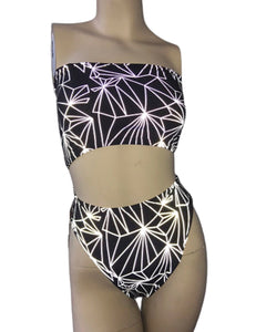 REFRACTION | REFLECTIVE | Tube Top + High Waisted High Cut Bottoms, Women's Festival Outfit, Rave Set