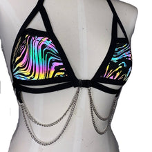 Load image into Gallery viewer, OIL SPILL | REFLECTIVE | Chain Cage Top, Festival Top, Rave Top with Chains