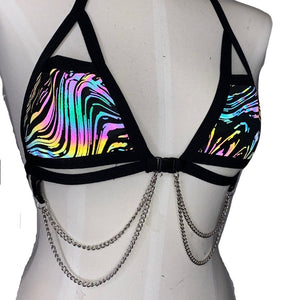 OIL SPILL | REFLECTIVE | Chain Cage Top, Festival Top, Rave Top with Chains