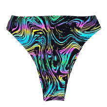 Load image into Gallery viewer, OIL SPILL | REFLECTIVE | High Waisted High Cut Bottoms, Festival Bottoms, Rave Bottoms, Black Rave Outfit