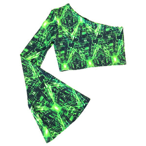 CYBER GRID | One Shoulder Bell Sleeve Top, Women's Festival Top, Rave Top