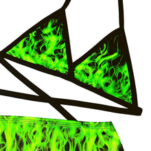 Load image into Gallery viewer, SHEGO SMOKE | Triangle Top + High Waisted High Cut Bottoms + Gloves, Women&#39;s Festival Outfit, Rave Set