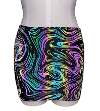 Load image into Gallery viewer, OIL SPILL | REFLECTIVE | Mini Bodycon Skirt, Rave Skirt, Festival Bottom