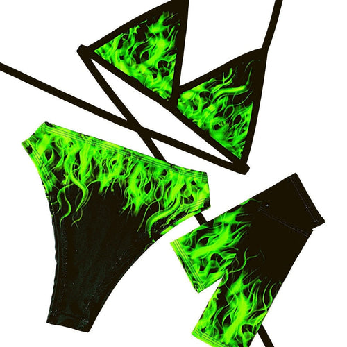 SHEGO SMOKE | Triangle Top + High Waisted High Cut Bottoms + Gloves, Women's Festival Outfit, Rave Set