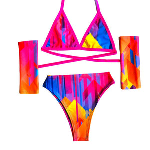 GO HARD | Triangle Top + High Waisted High Cut Bottoms + Mask, Women's Festival Outfit, Rave Set
