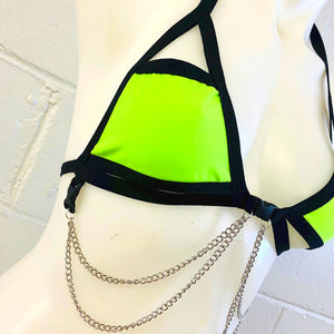 BASIC B*TCH | Neon Green | Chain Cage Top, Festival Top, Rave Top with Chains