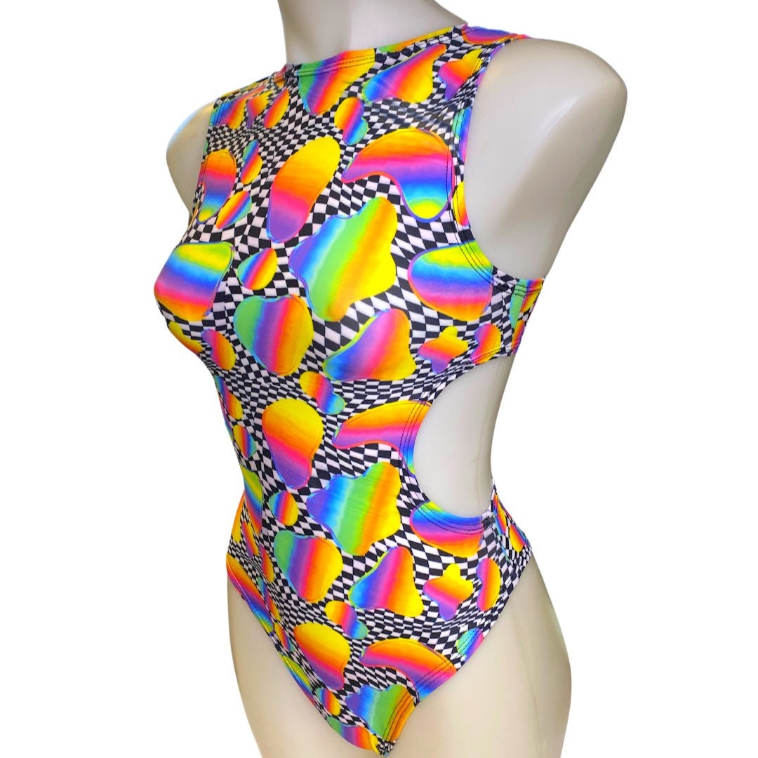 RETRO RAVE | Aria Cut-Out Bodysuit – The Lyte Couture
