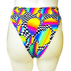 RETRO RAVE | High Waisted High Cut Chain Bottoms wit cut out, Festival Bottoms, Rave Bottoms, Black Rave Outfit