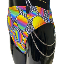 Load image into Gallery viewer, RETRO RAVE | High Waisted High Cut Bottoms with side chain, Festival Bottoms, Rave Bottoms, Black Rave Outfit