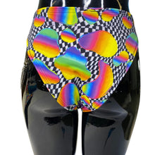 Load image into Gallery viewer, RETRO RAVE | High Waisted High Cut Bottoms with side chain, Festival Bottoms, Rave Bottoms, Black Rave Outfit