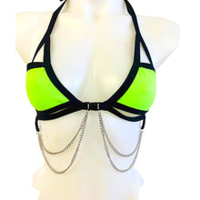 Load image into Gallery viewer, BASIC B*TCH | Neon Green | Chain Cage Top, Festival Top, Rave Top with Chains