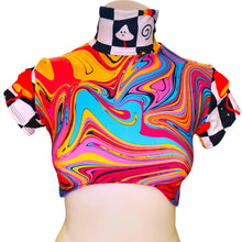 Load image into Gallery viewer, MIDNIGHT SWIRL | Crop Turtle Neck, Women&#39;s Festival Top, Rave Top
