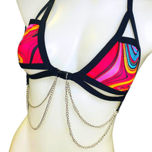Load image into Gallery viewer, MIDNIGHT SWIRL | Chain Cage Top, Festival Top, Rave Top with Chains