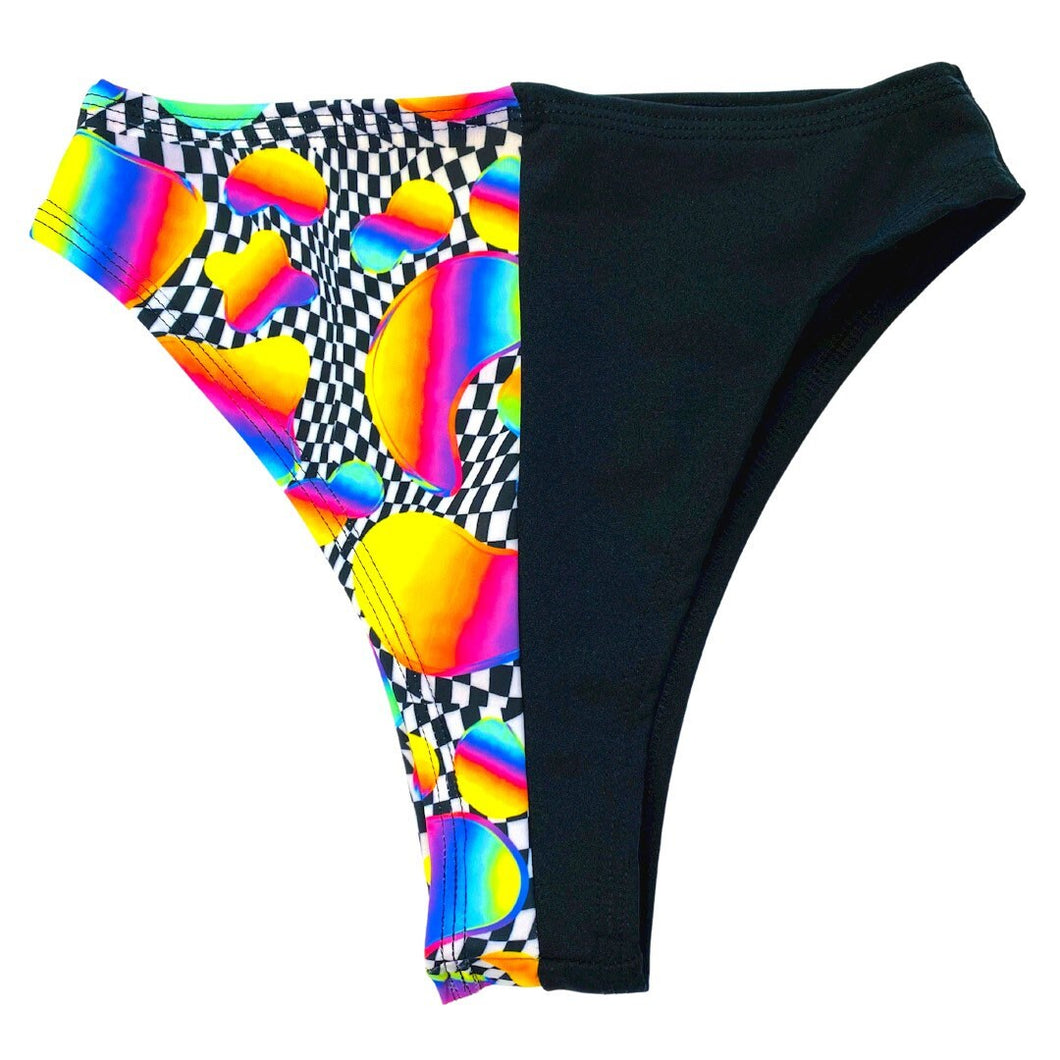 RETRO RAVE | Split High Waisted High Cut Bottoms, Festival Bottoms, Rave Bottoms, Black Rave Outfit