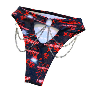 HEADBANGER | High Waisted High Cut Chain Bottoms wit cut out, Festival Bottoms, Rave Bottoms, Black Rave Outfit