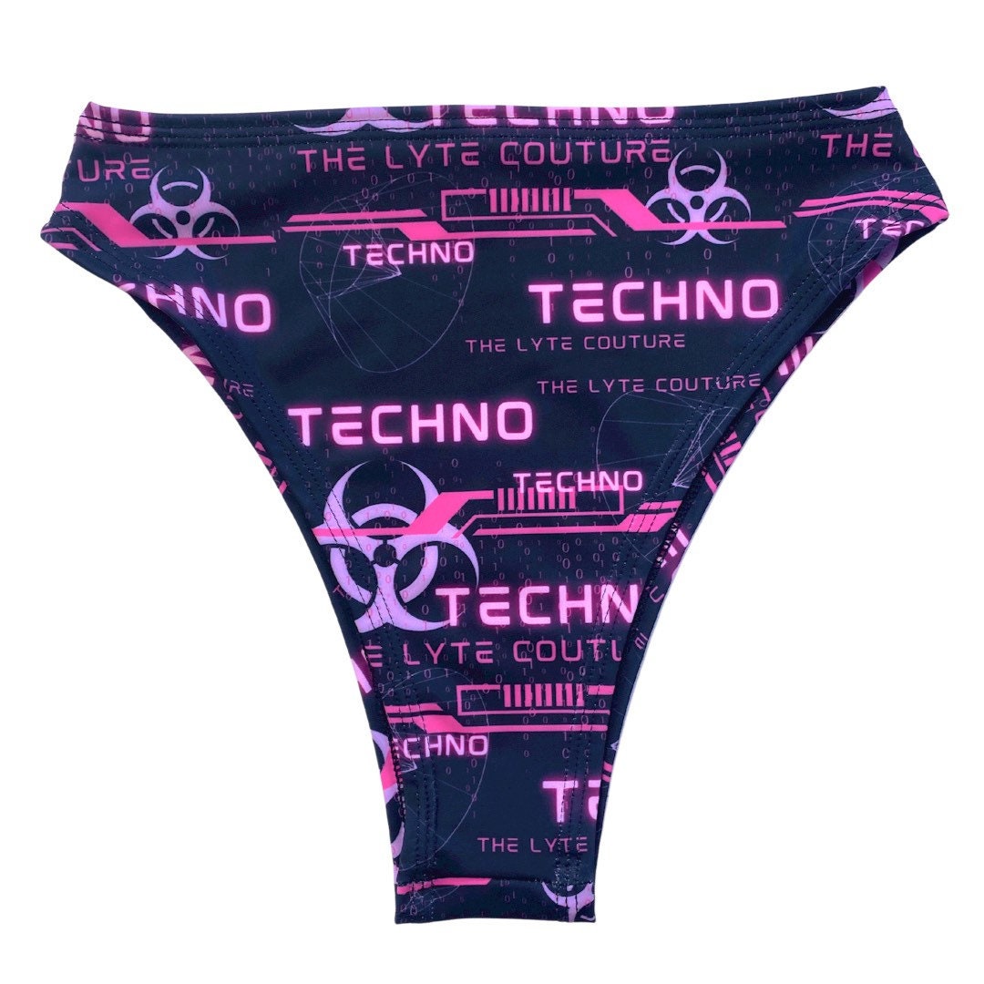 PINK TECHNO  High Waisted High Cut Bottoms, Festival Bottoms, Rave Bo –  The Lyte Couture