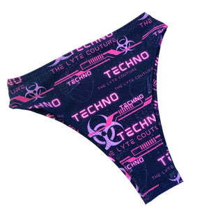 PINK TECHNO | High Waisted High Cut Bottoms, Festival Bottoms, Rave Bottoms, Black Rave Outfit