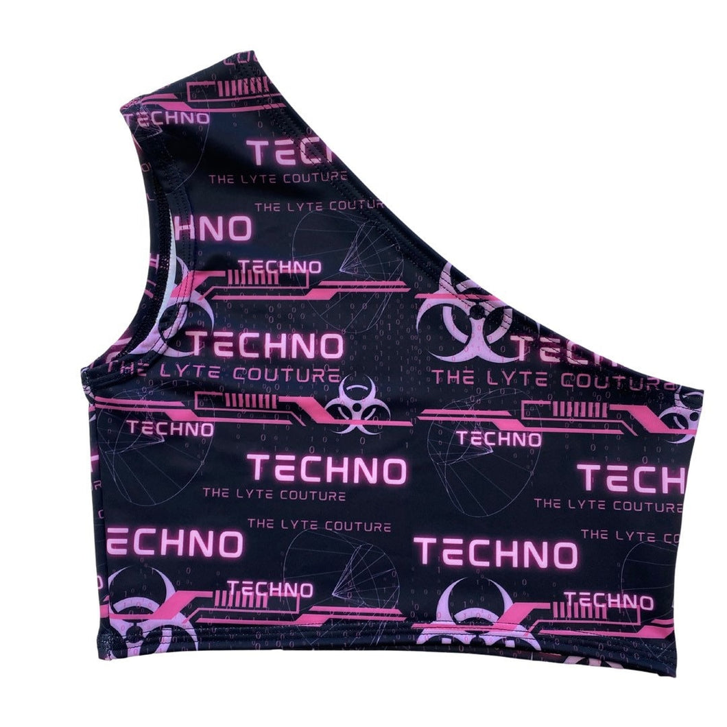 PINK TECHNO | One Shoulder Top, Women's Festival Top, Rave Top
