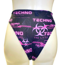 Load image into Gallery viewer, PINK TECHNO | High Waisted High Cut Chain Bottoms wit cut out, Festival Bottoms, Rave Bottoms, Black Rave Outfit